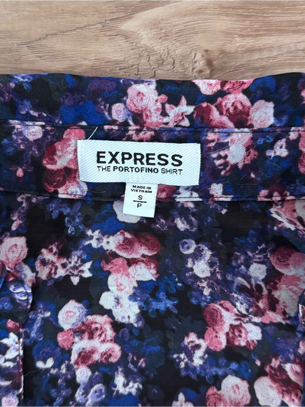 Express Navy Floral Button-Up Blouse with Pink & Purple Flowers - Picture 2 of 4